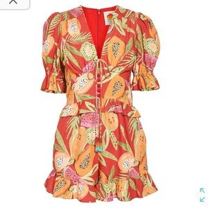 FARM Rio Papaya Romper Small Red Orange Multi Tropical xs